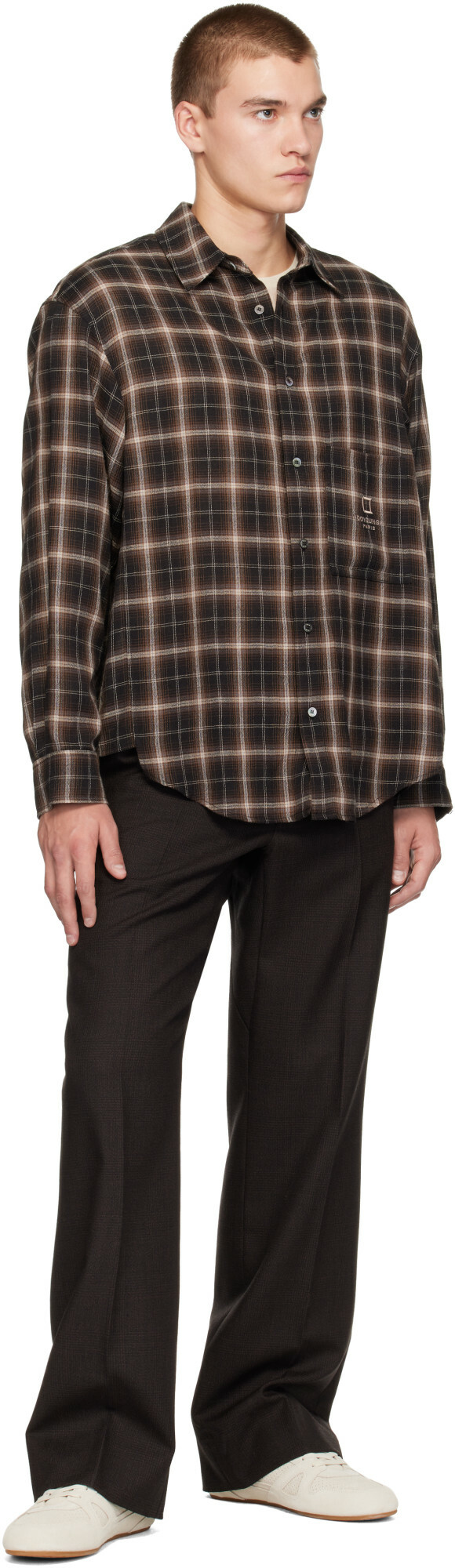 WOOYOUNGMI Brown Semi-Wide Wool Trousers