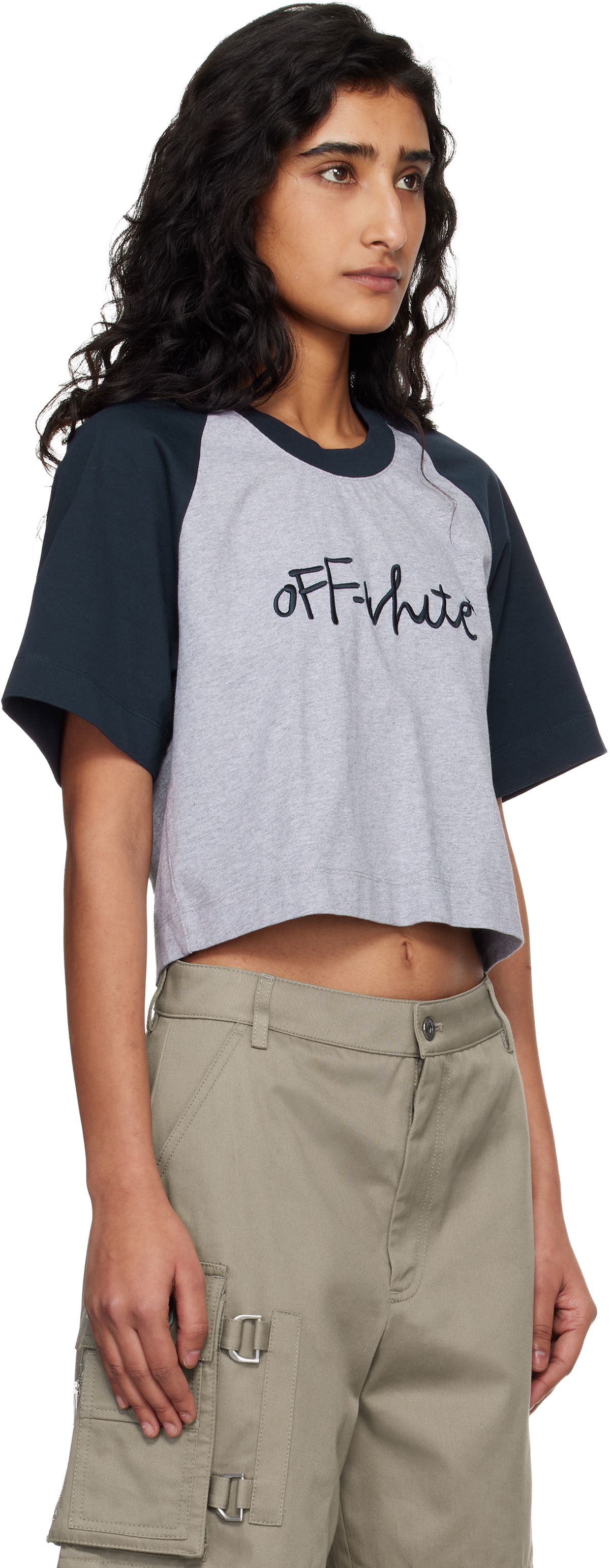 Off-White Gray & Navy 'OW' Embroidered Script T-shirt