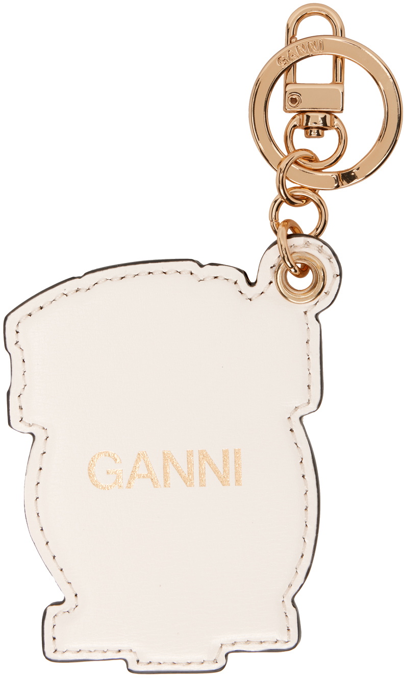 Ganni Off-white Smiley Banner Handle Keychain in Black