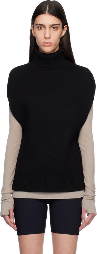 Photo: TOTEME Black Double-Knit Cape Turtleneck