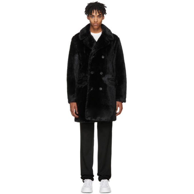 Photo: Wacko Maria Black Faux-Fur Double-Breasted Coat