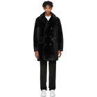 Wacko Maria Black Faux-Fur Double-Breasted Coat