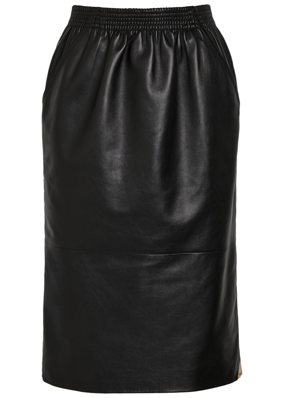 Chloe Leather Midi Pencil Skirt Black