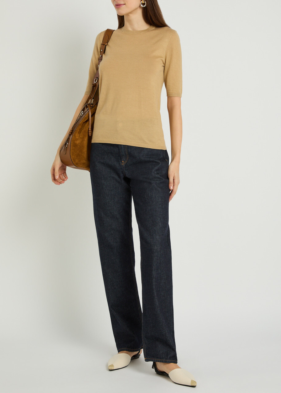 Gabriela Hearst Chryse Cashmere and Silk-blend T-shirt Beige