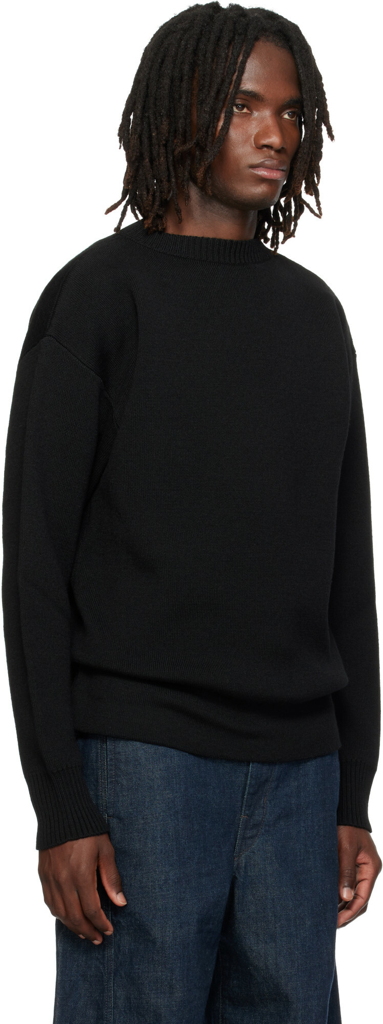 LEMAIRE Black Boat-Neck Double-Face Virgin Wool Sweater