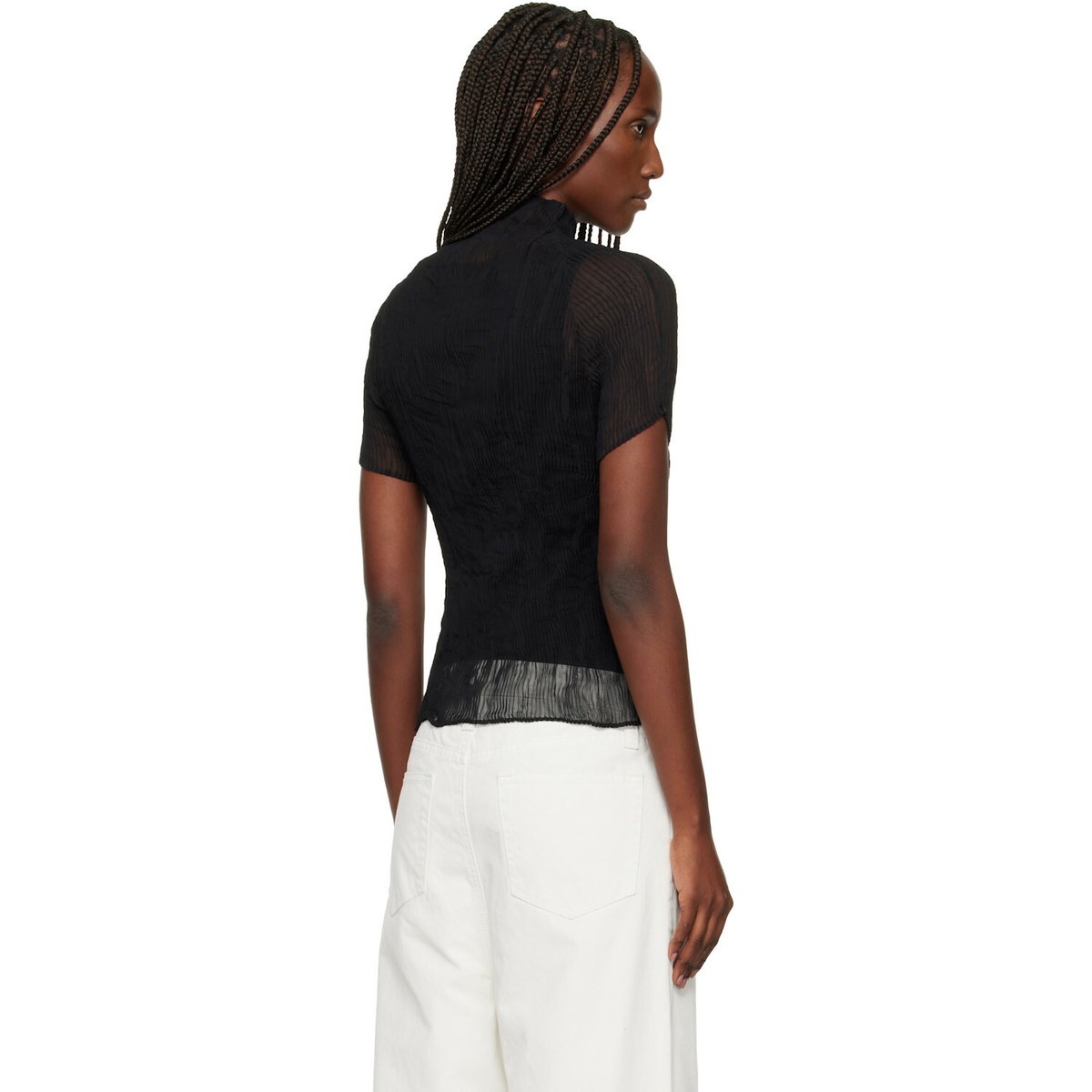 ISSEY MIYAKE Black Chiffon Twist T-shirt