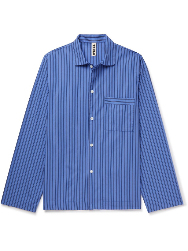 Photo: TEKLA - Camp-Collar Striped Organic Cotton-Poplin Pyjama Shirt - Blue