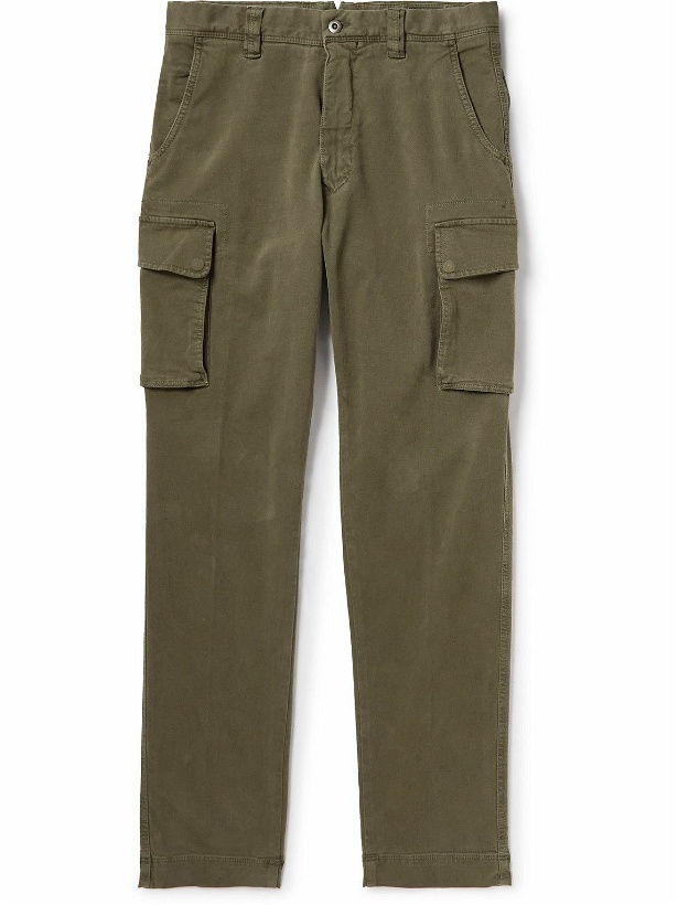 Photo: Incotex - Straight-Leg Pleated Stretch-Cotton Cargo Trousers - Green