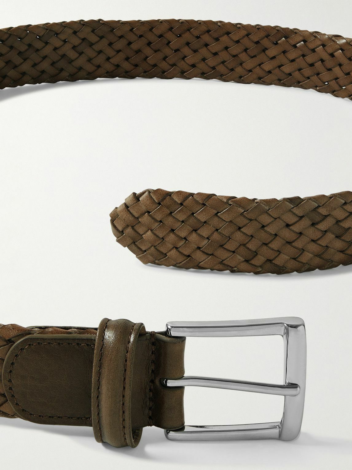 Anderson's - 3.5cm Woven Leather Belt - Green Anderson's