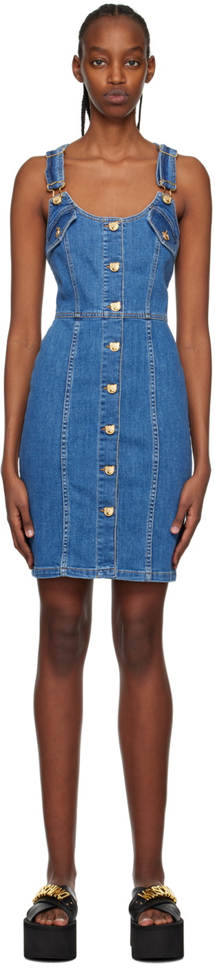 Moschino Blue Teddy Buttons Denim Minidress Moschino