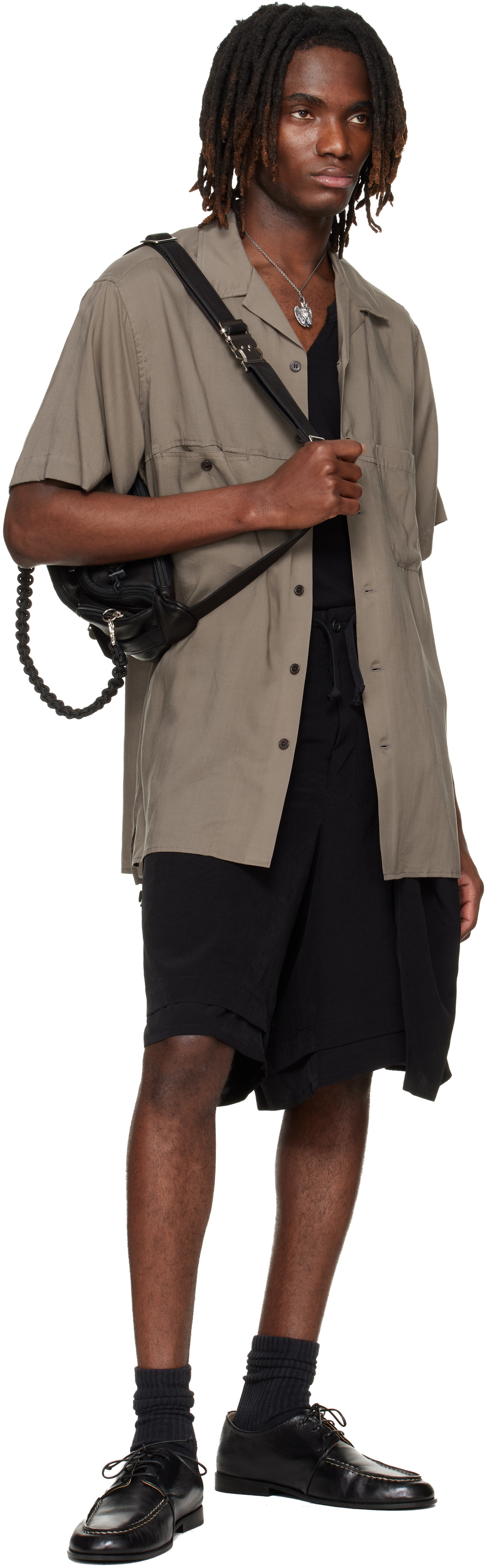 YOHJI YAMAMOTO Black Soft Oil Cow Leather Belt Bag