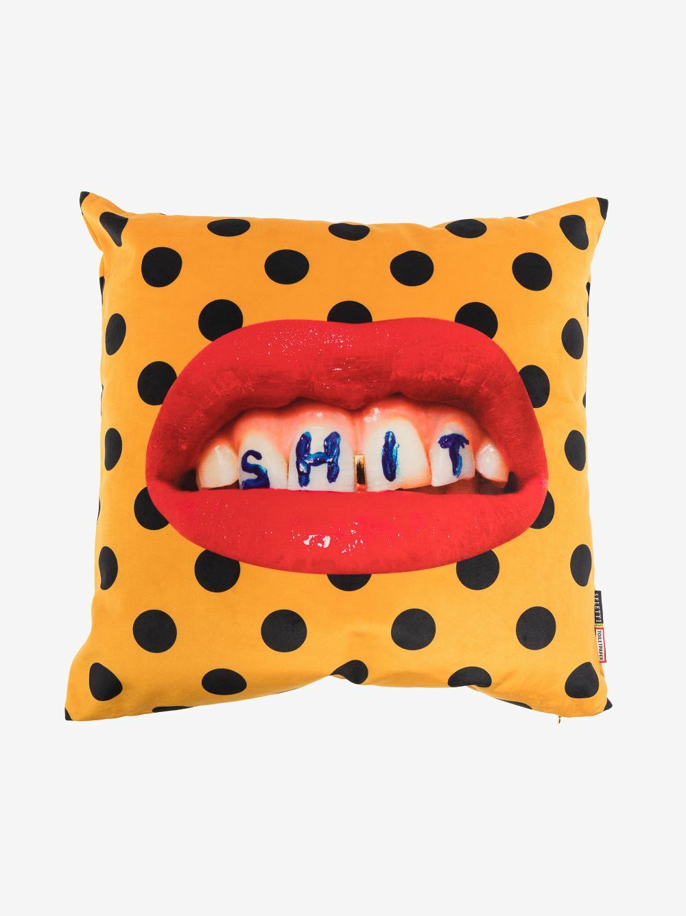 Seletti Yellow Polka Dot Lip Print Cushion