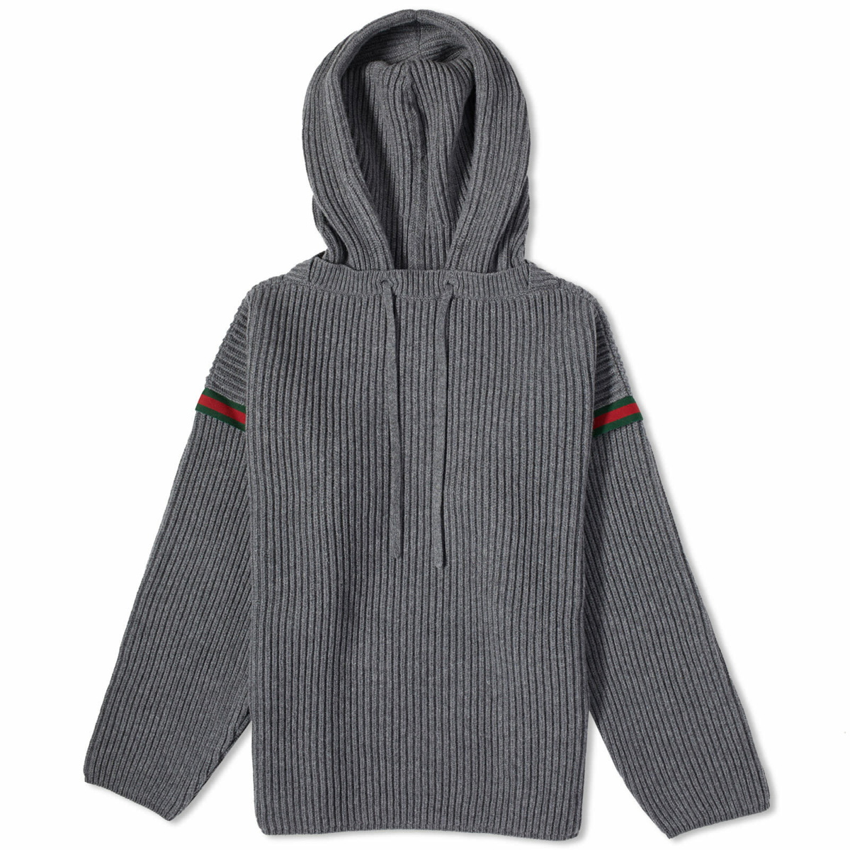 Gucci Men's Tape Logo Knit Hoodie in Grey Gucci