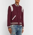 SAINT LAURENT - Leather-Trimmed Virgin Wool-Blend Bomber Jacket - Burgundy