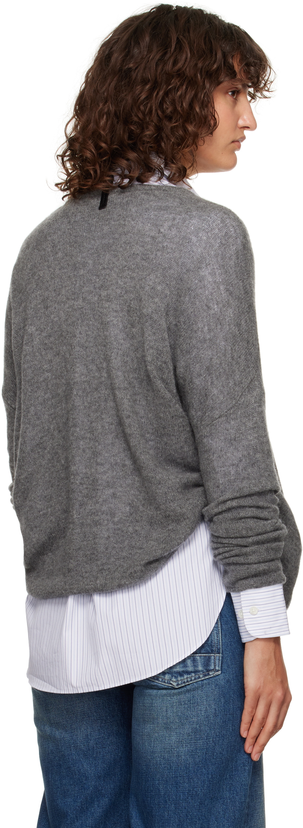 Fax Copy Express Gray Oversized V-Neck Sweater