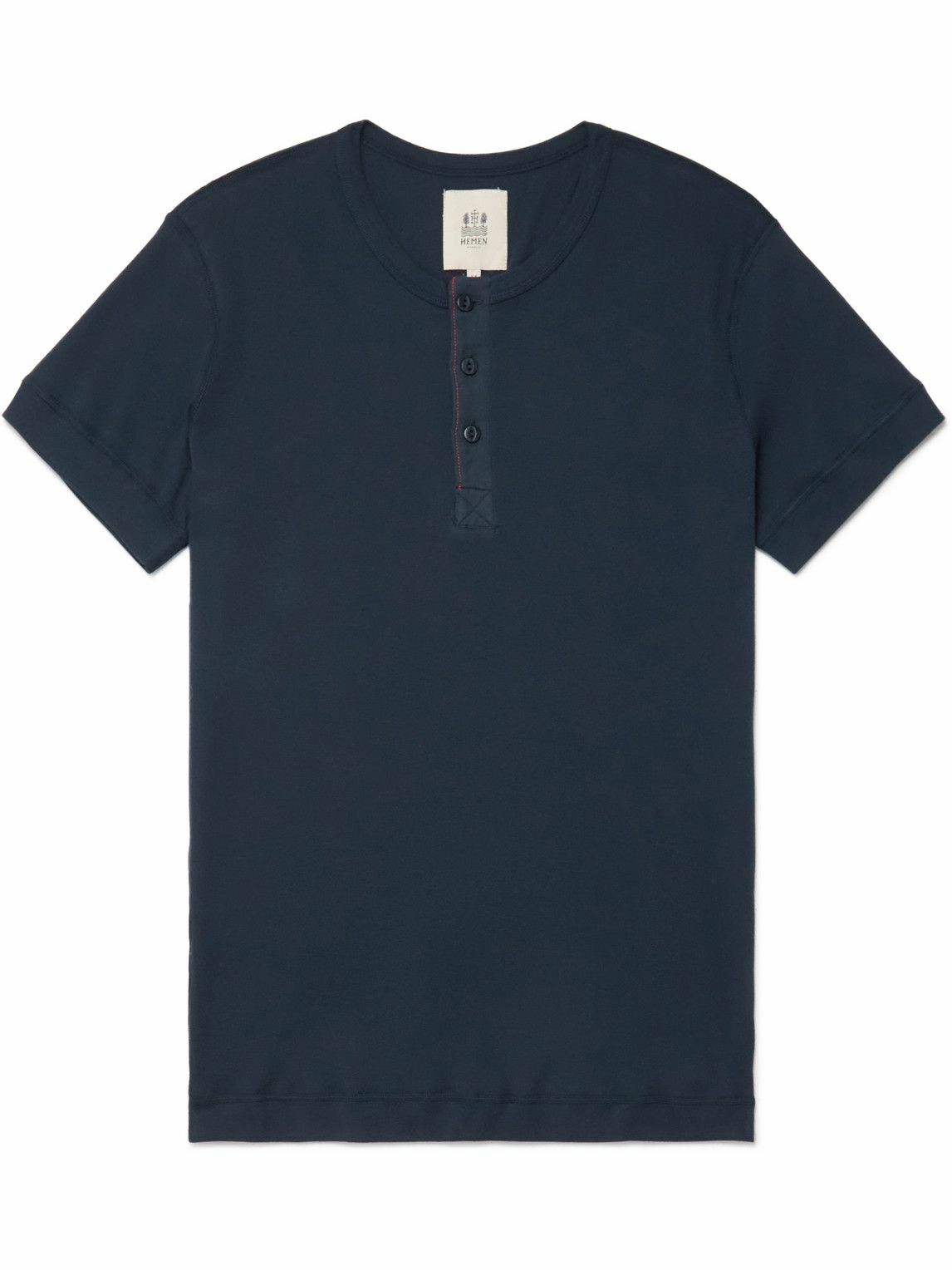 Hemen Biarritz - Luzien Organic Cotton-Jersey Henley Pyjama T-Shirt - Blue