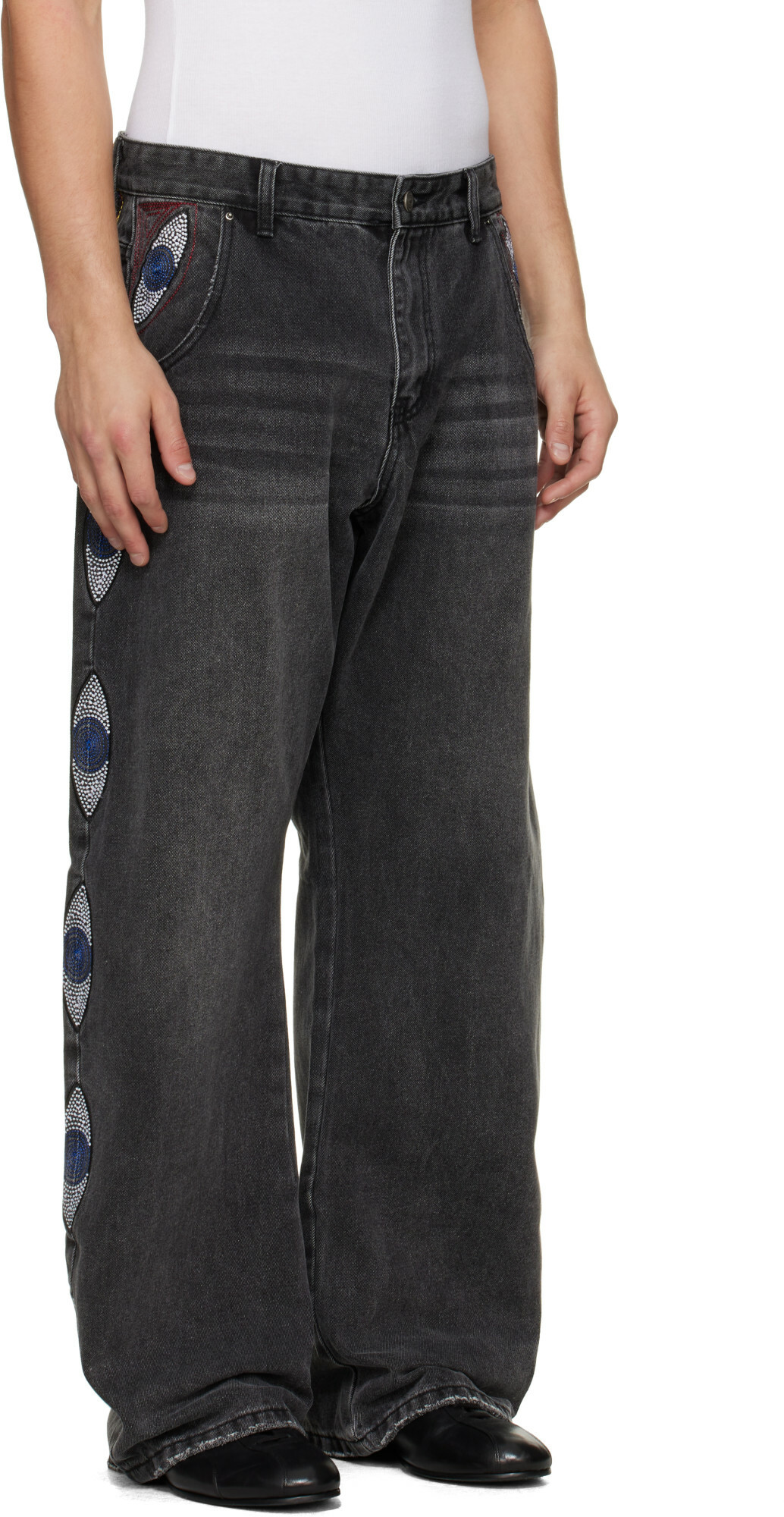 KidSuper Black 'Eye' Embroidered Jeans