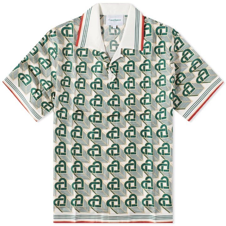 Photo: Casablanca Men's Heart Monogram Short Sleeve Silk Shirt in Green