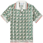 Casablanca Men's Heart Monogram Short Sleeve Silk Shirt in Green