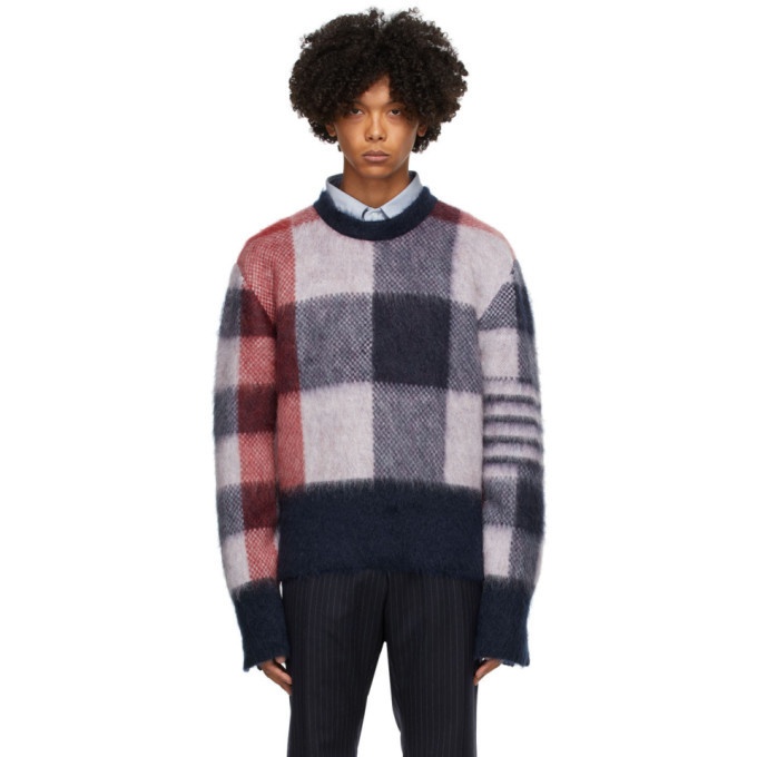 Thom Browne Red and Blue Fun Mix Buffalo Check Sweater Thom Browne