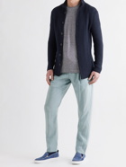 GIORGIO ARMANI - Slim-Fit Striped Knitted Cotton, Cashmere and Silk-Blend Shirt - Blue