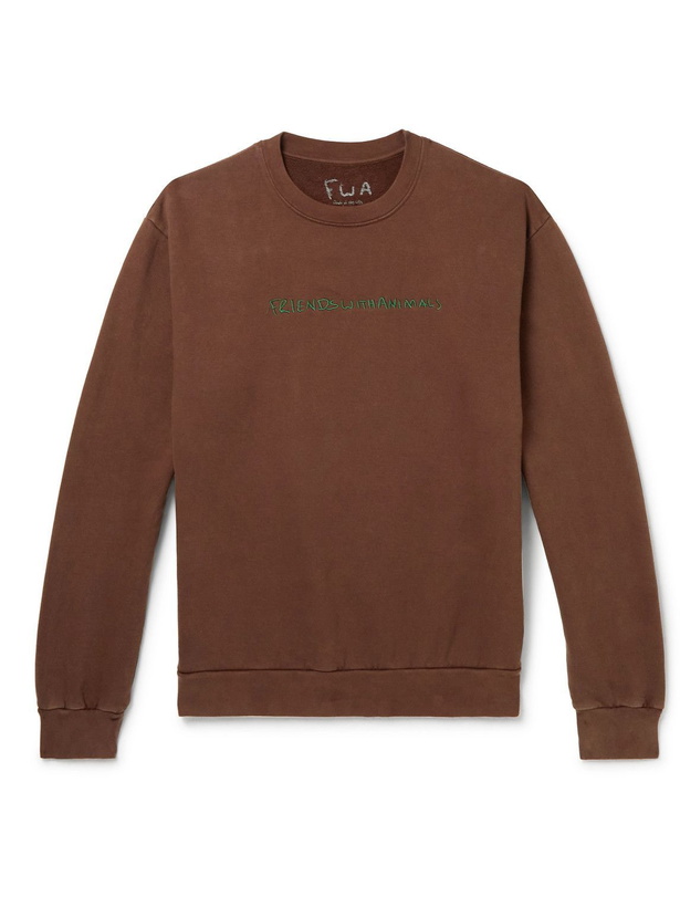 Photo: FRIENDS WITH ANIMALS - Logo-Embroidered Cotton-Jersey Sweatshirt - Brown
