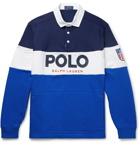 Polo Ralph Lauren - Logo-Print Colour-Block Fleece-Back Cotton-Blend Jersey Rugby Shirt - Blue