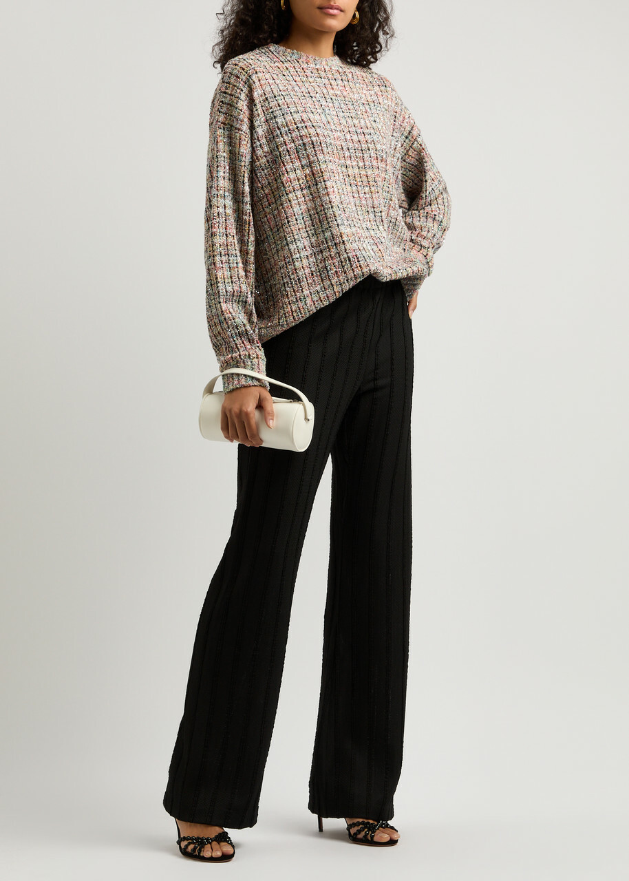 Stine Goya Striped Straight-leg Knitted Trousers Black And White