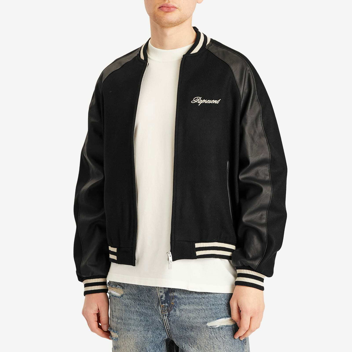 Represent Men's Raglan Varsity Jacket in Black Represent