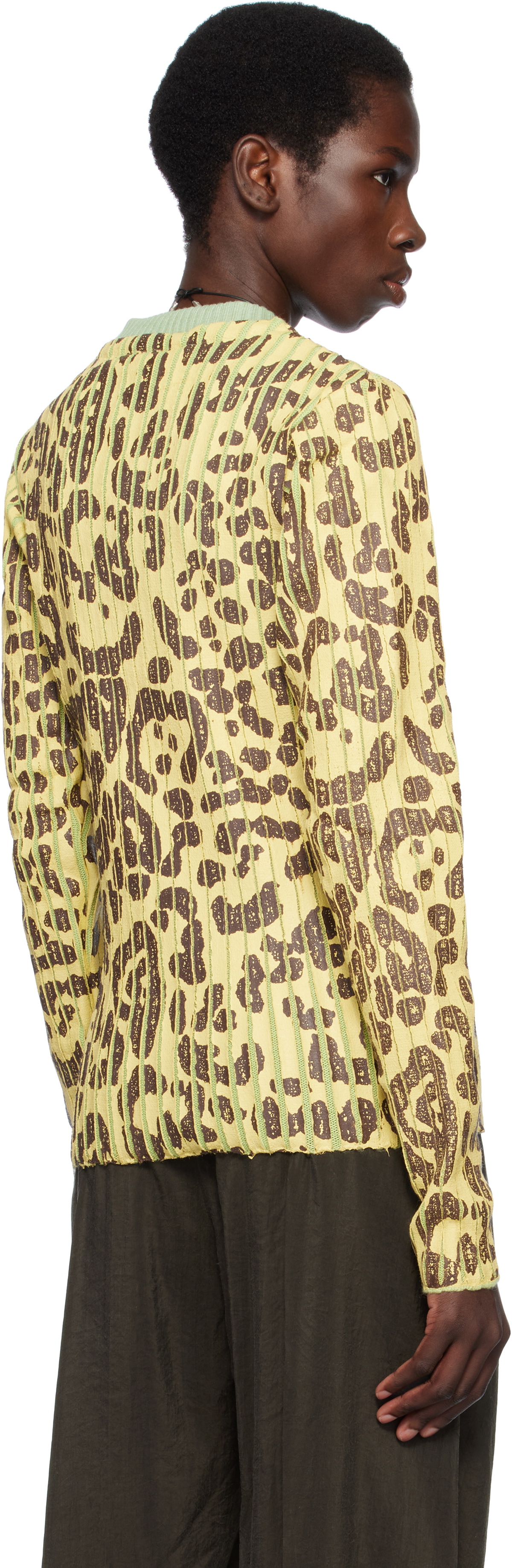 Stanley Raffington Yellow & Green Leopard Print Plated Knit Crewneck Sweater