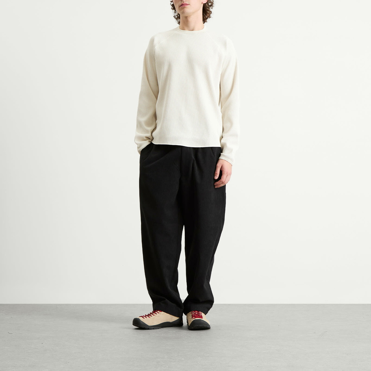 Goldwin Men's Waffle Light Long Sleeve T-Shirt in Ivory