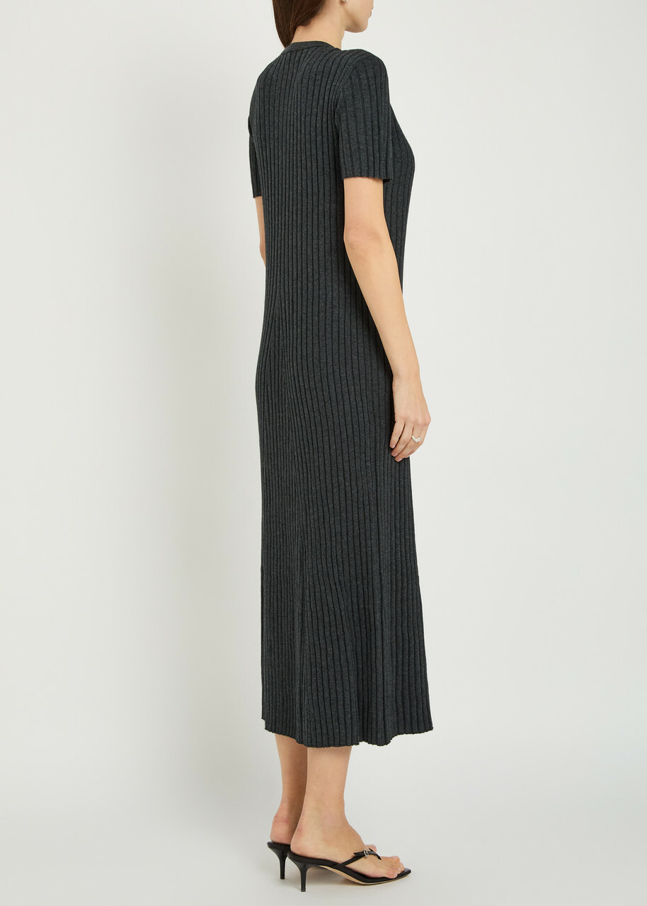 Lisa Yang Isabela Ribbed Cotton and Cashmere-blend Midi Dress Grey