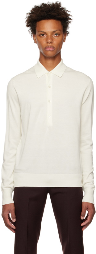 Photo: TOM FORD Off-White Four-Button Long Sleeve Polo