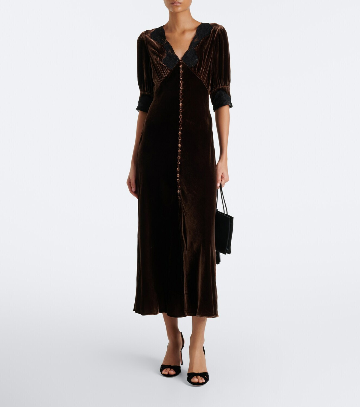 Rixo Simone lace-trimmed velvet midi dress