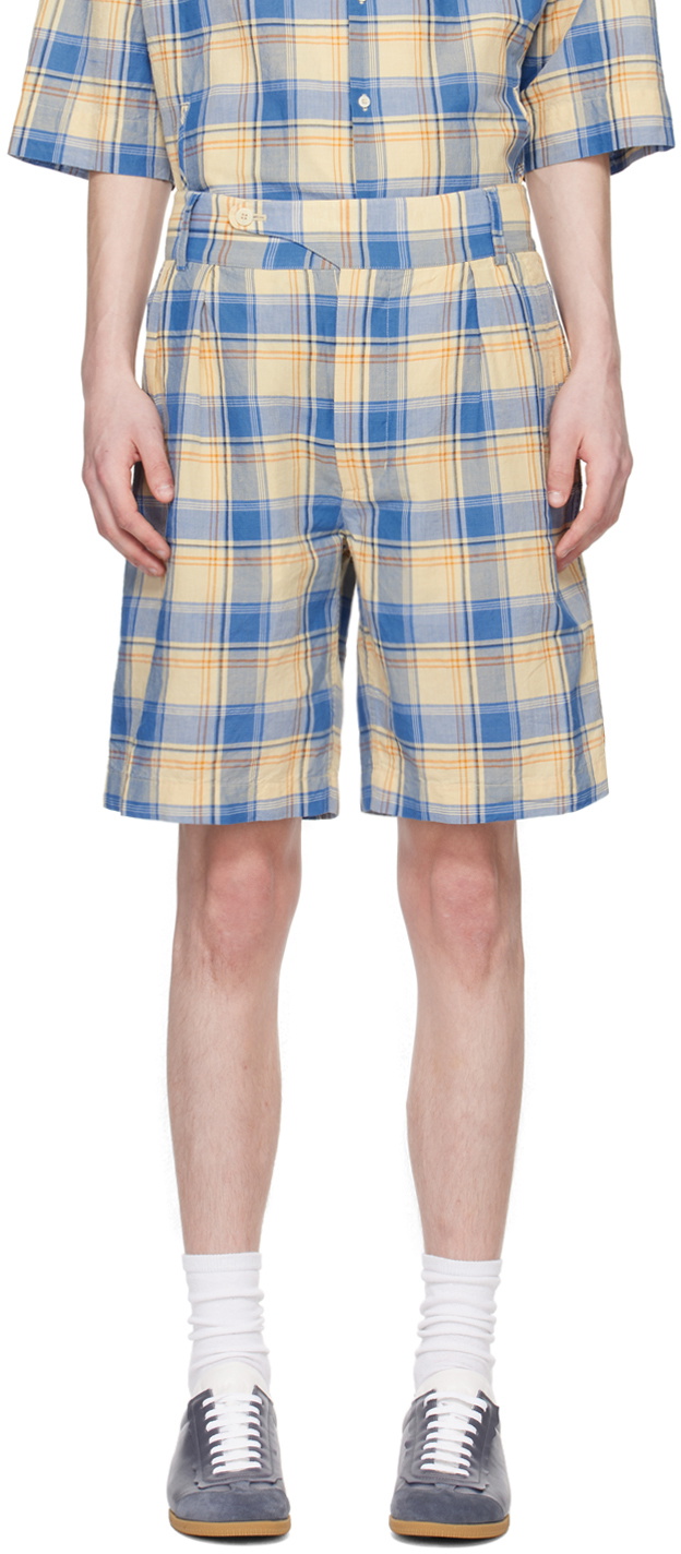 DOCUMENT Blue & Beige Check Shorts