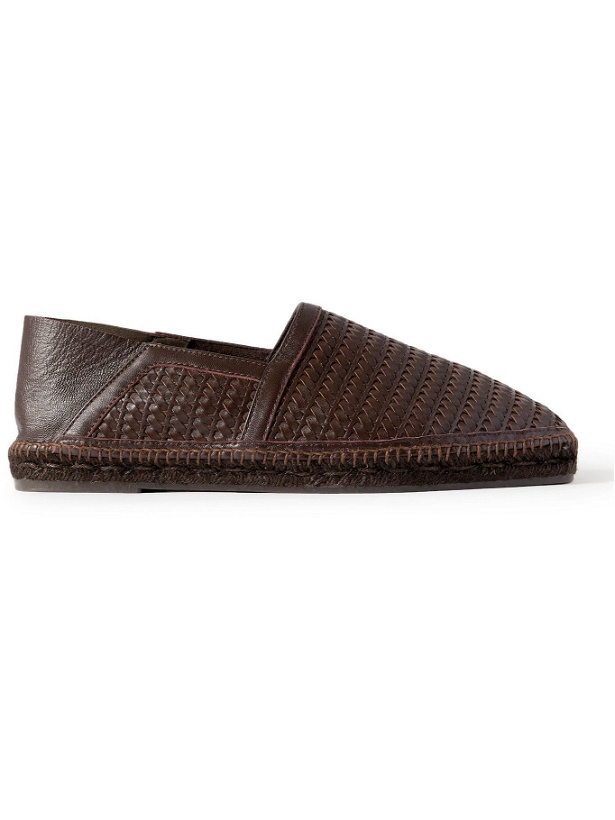 Photo: TOM FORD - Barnes Collapsible-Heel Woven Leather Espadrilles - Brown
