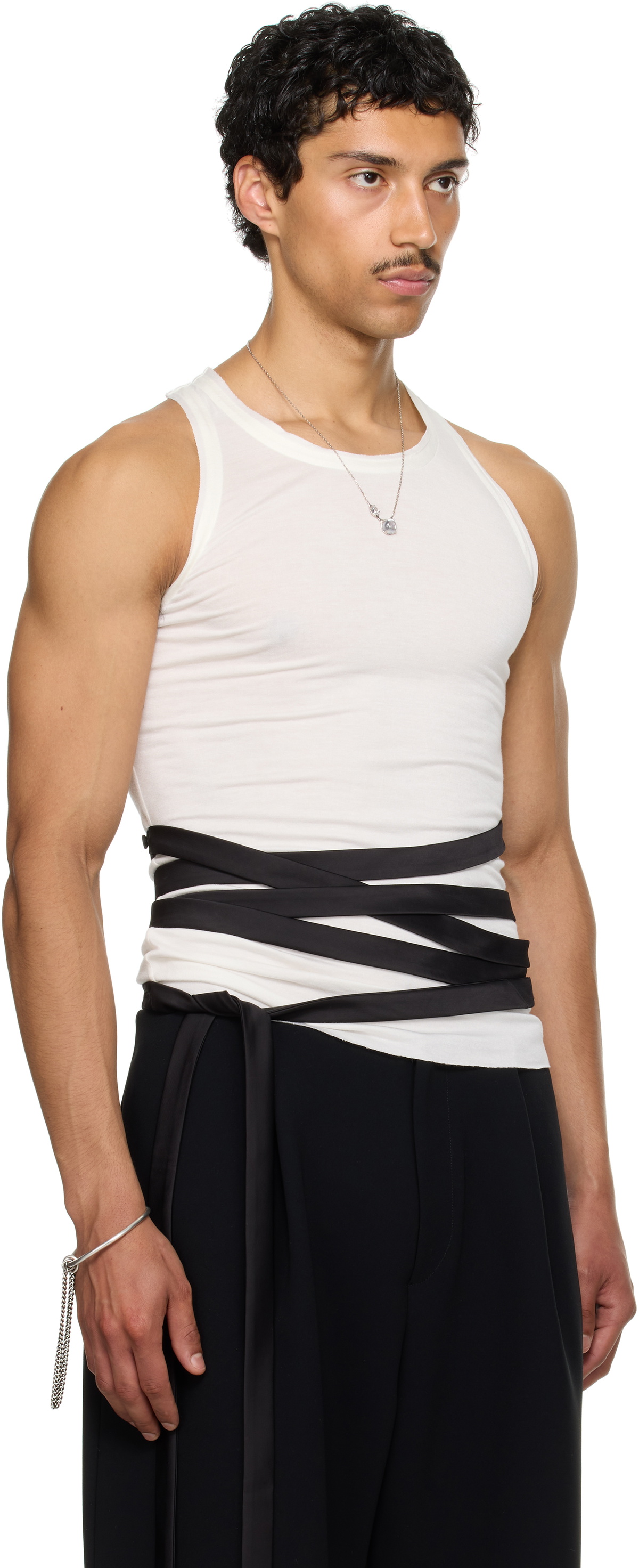 AARON ESH SSENSE Exclusive White Satin Tie Jersey Tank Top