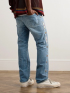 KAPITAL - Monkey Cisco Straight-Leg Leather-Trimmed Embellished Jeans - Blue
