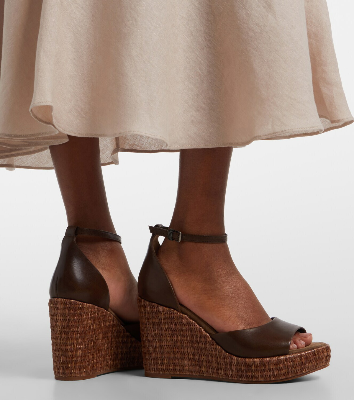 Brunello Cucinelli Monili leather espadrille wedges