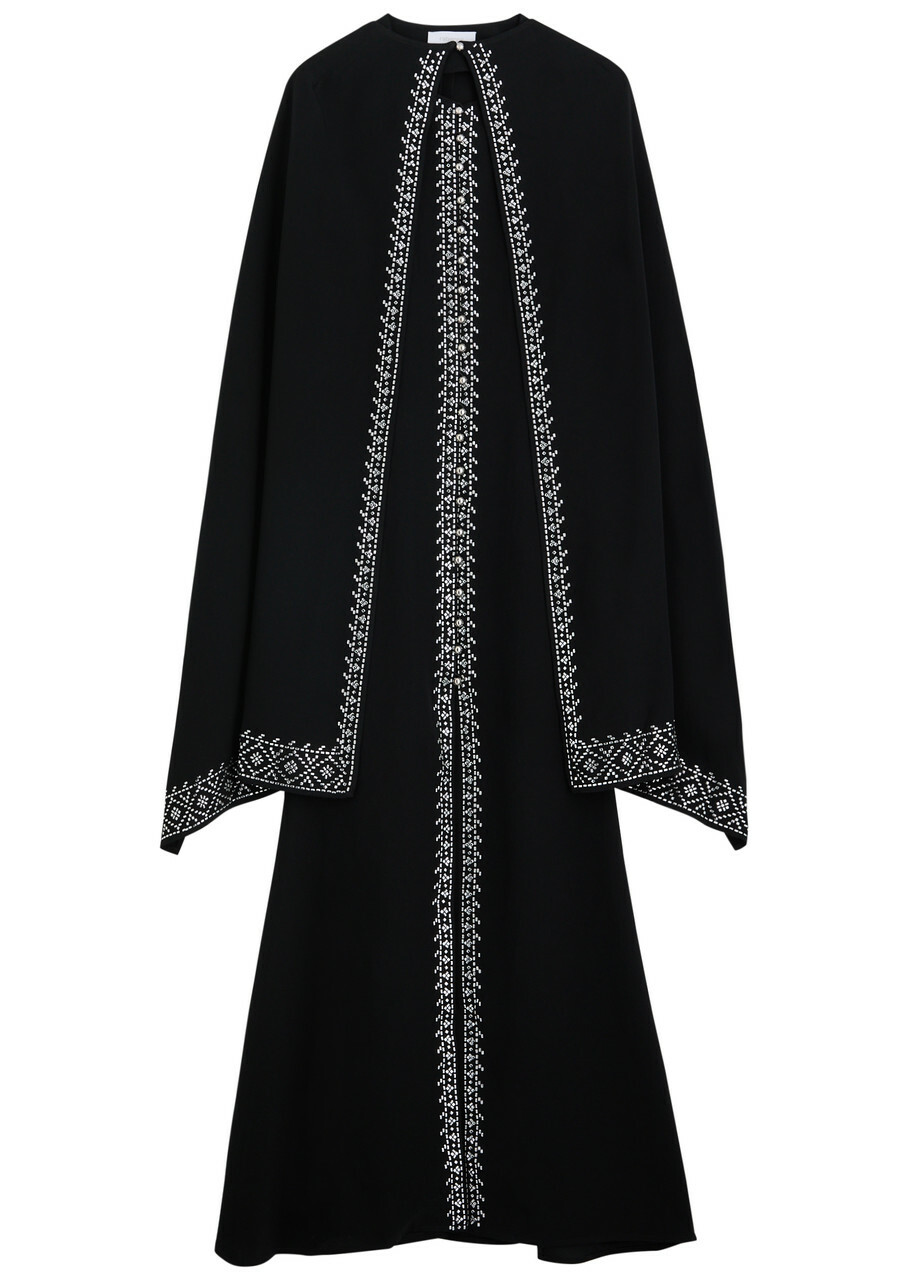 Rabanne Embellished Cape-effect Crepe Maxi Dress Black
