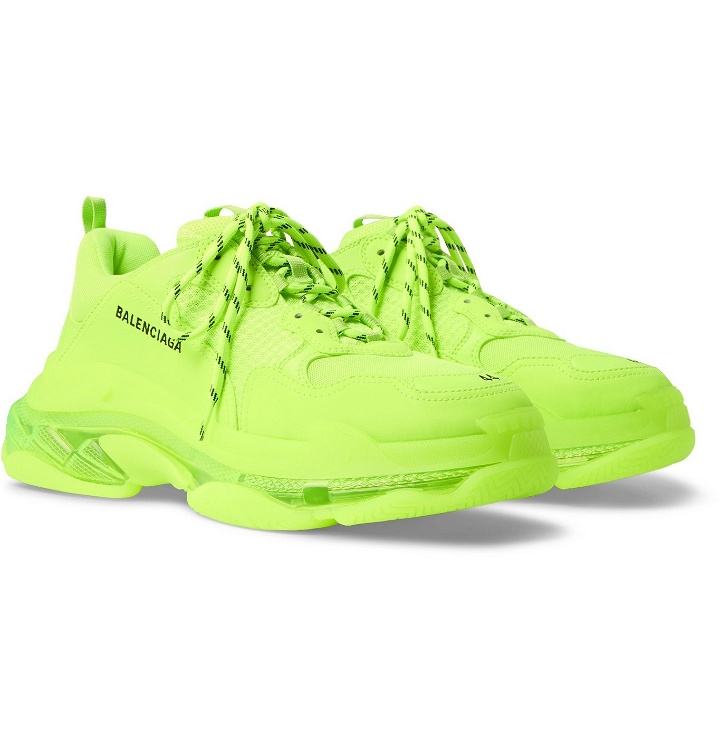 Photo: Balenciaga - Triple S Clear Sole Faux Leather and Mesh Sneakers - Yellow