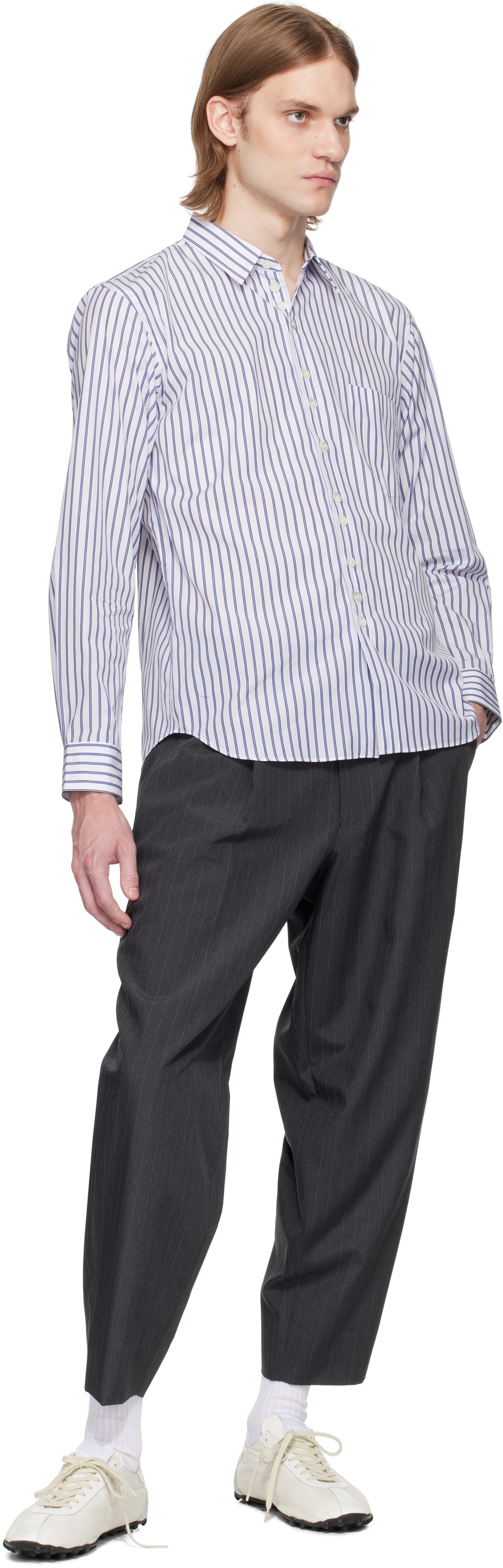 Comme des Garçons Homme Deux White & Navy Striped Shirt