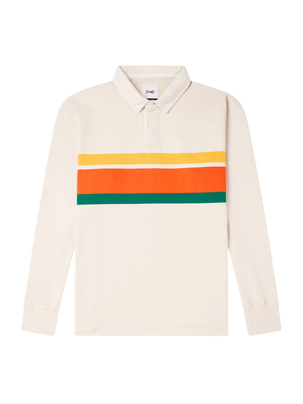 Photo: Drake's - Striped Cotton-Jersey Polo shirt - Neutrals