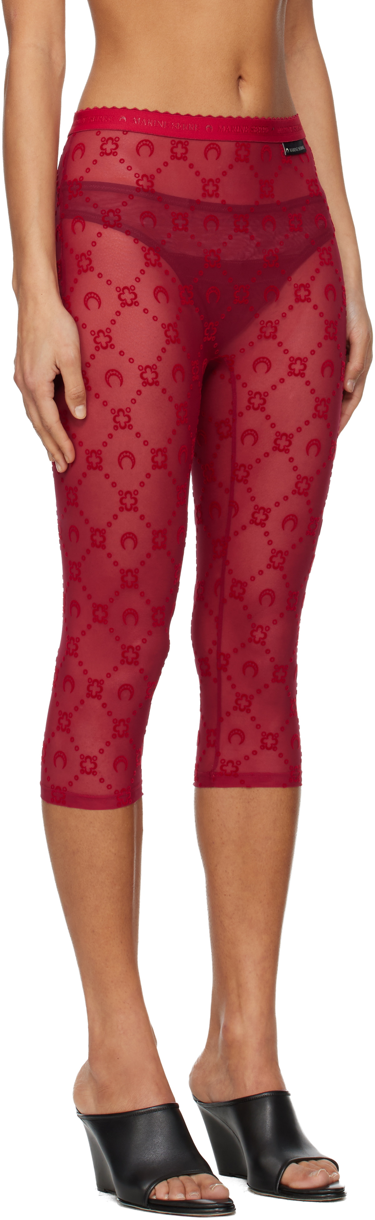 Marine Serre Red Moonogram Mesh Flock Capri Leggings