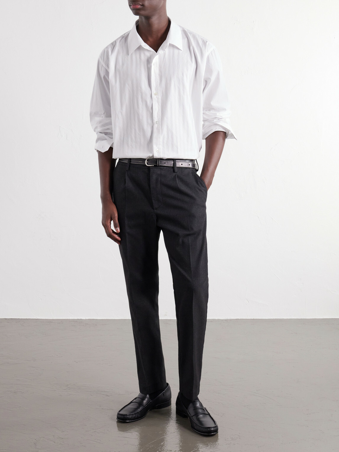 NN07 - Bill 1067 Tapered Pleated Brushed Twill Chinos - Black