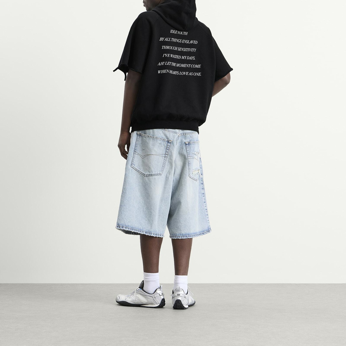 Balenciaga Men's Cutaway Short Sleeve Hoodie in Black