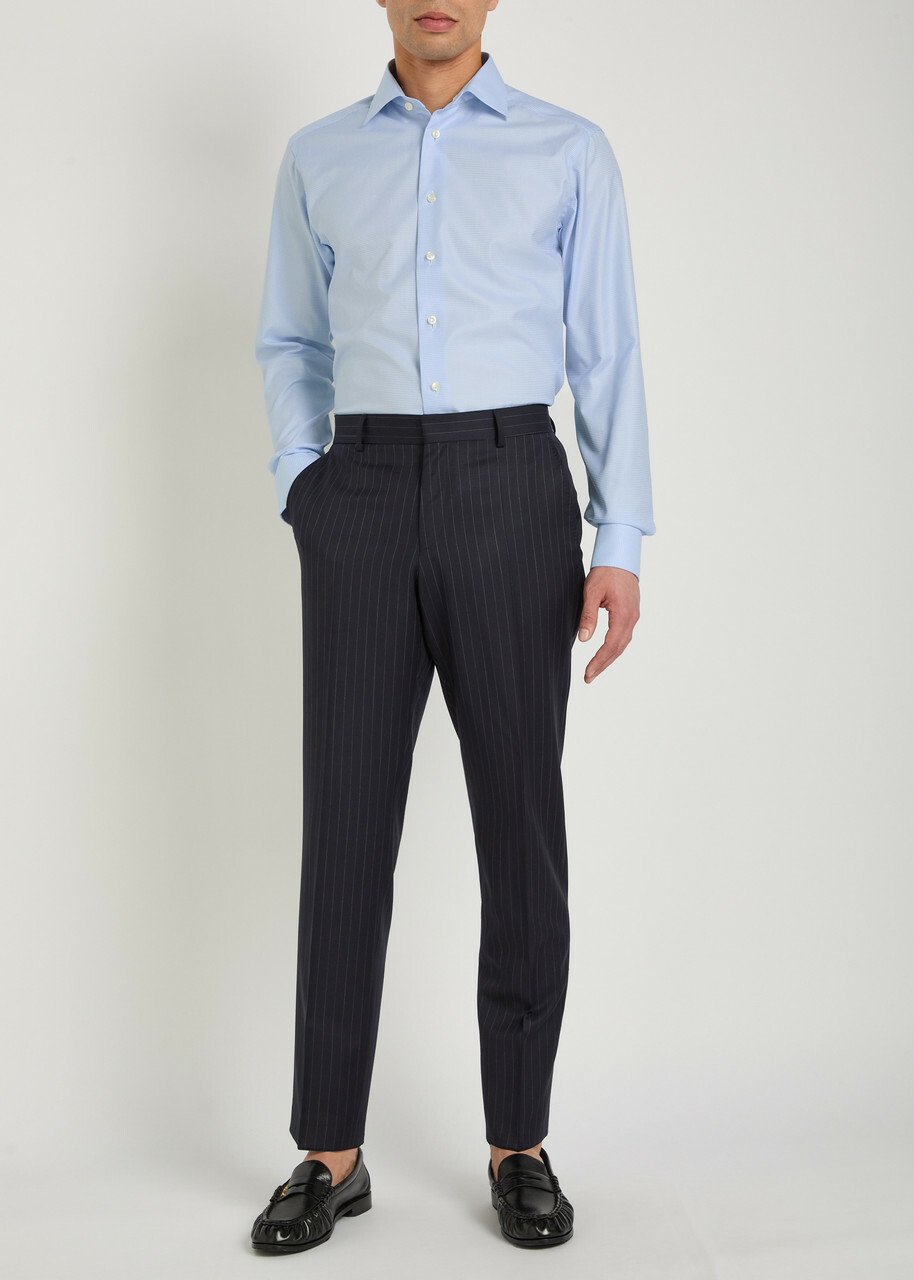 Eton Houndstooth Cotton-twill Shirt Light Blue