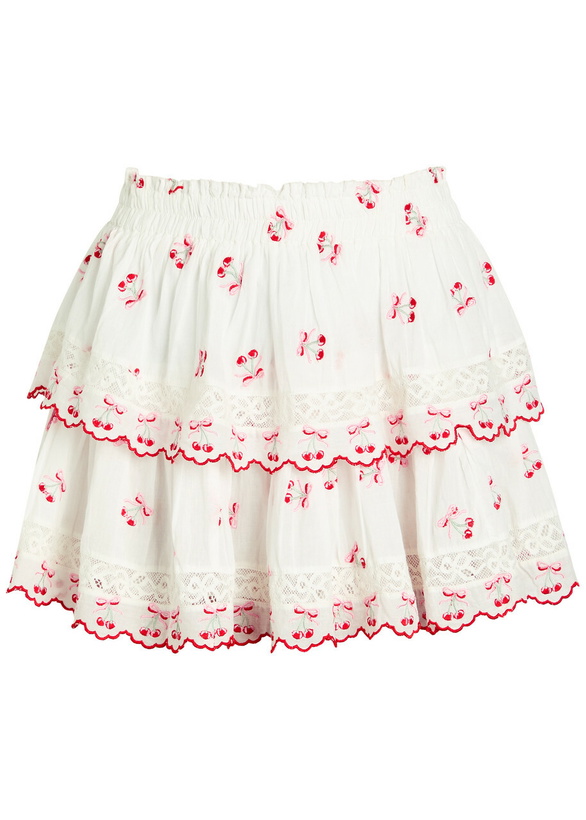 Photo: Loveshackfancy Embroidered Cotton Mini Skirt White And Pink