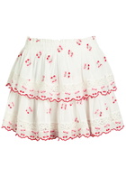 Loveshackfancy Embroidered Cotton Mini Skirt White And Pink