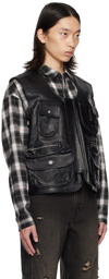 lesugiatelier Black Utility Pocket Faux-Leather Vest